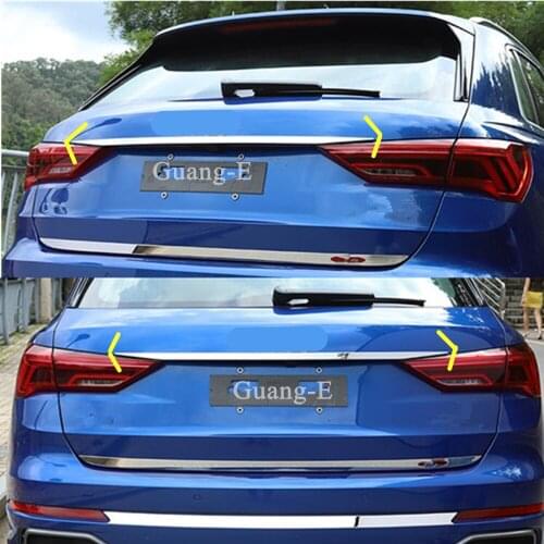 For Audi Q3 F3 2018 2019 2020 Car Rear Back Bumper Trunk Styling Detector Stainless Steel Wrap License Trim Frame Lamp 1pcs
