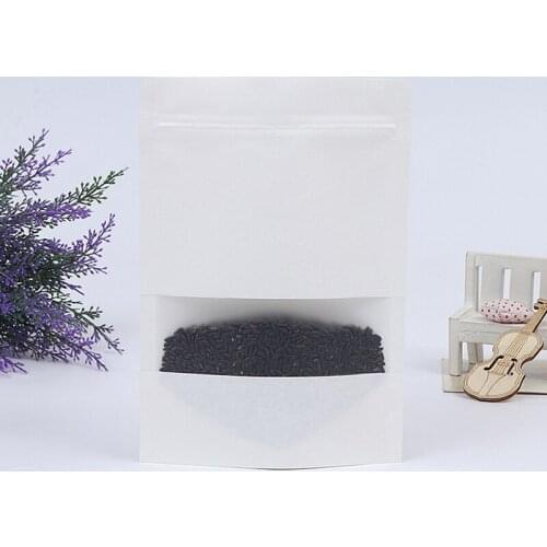 100pcs White Kraft paper coffee packing bags zipper stand up bag with window large pouch package