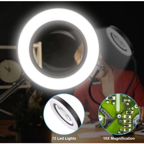 2021 Lighting Magnifying Glass USB 72 LED Table Lamp for Soldering Iron Repair/Skincare Beauty Tool with 3 Modes Dimmable