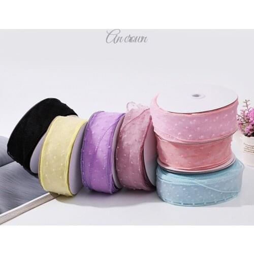 25Meters/Lot 5CM Seersucker Ribbon With Dots DIY Bow Hair Ornament Accessories Festival Party Gift handmade Decorations hat belt