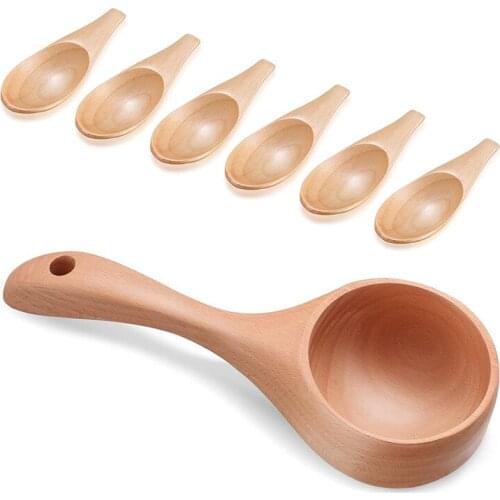 7 Pieces Bath Salt Scoop Mini Salt Scoop Set,Wooden Ladle Spoon Multipurpose Wood Scoop Spoon Tablespoons for Cooking