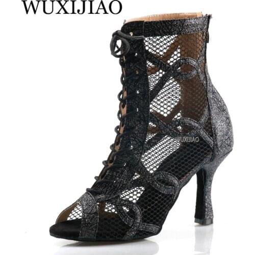WUXIJIAO Shining Latin Dance Shoes Women Salas Ballroom Dance Shoes Pearl High Heel 9cm Waltz Software Shoes Selling Hot