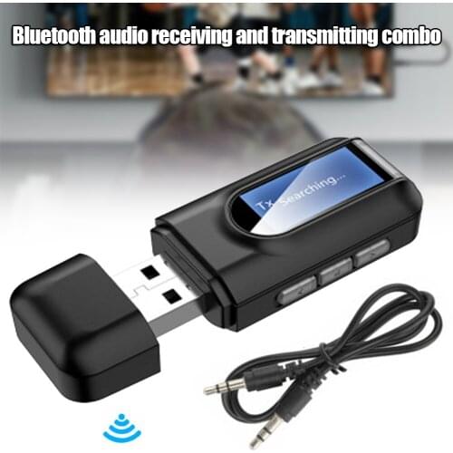 Bluetooth 5.0 Transmitter Receiver LCD Display 3.5mm USB Aux Adapter for Laptop TV QJY99