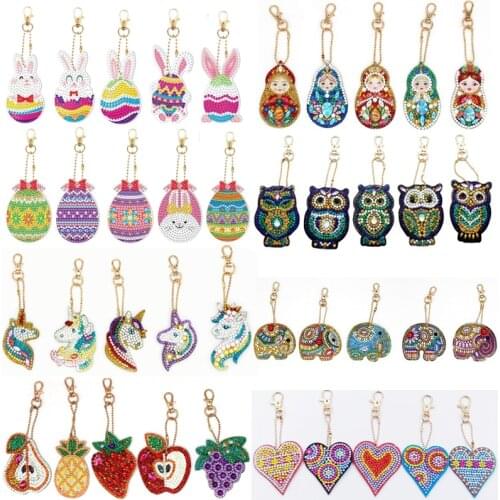 5pcs/Set DIY key Full Drill Diamond Painting smiles Cartoon Emotion Keychain Key Chain Ring bag decor