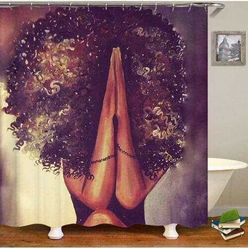 Black Art African American Women Prayer Gesture Shower Curtain Polyester