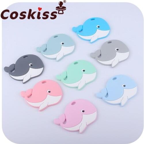 Coskiss 1pcs Cartoon Animal Whale Baby Silicone Teether Rodent BPA Food Free Silicone Dental Care Nipple Clip Silicone Beads