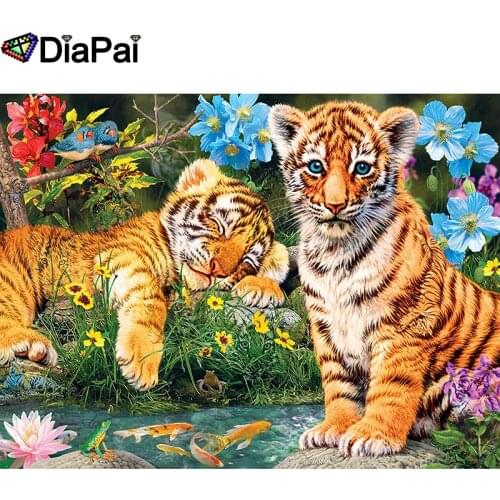 DIAPAI 5D DIY Diamond Painting 100% Full Square/Round Drill "Animal tiger" Diamond Embroidery Cross Stitch 3D Decor A21867