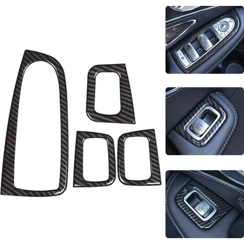 For Mercedes-Benz C Class W205 GlC X253 2015-2018 4 Pcs Carbon Fiber Style ABS Window Lift Button Cover Trim Car Accessories