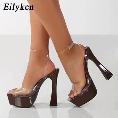 Eilyken Sexy Transparent PVC Open Toe Platform High Heels Fashion Ankle Strap Sandals Ladies Shoes Summer New Women Party Shoes
