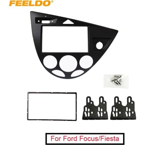 FEELDO Black Car 2DIN Stereo Panel Fascia Radio Refitting Dash Trim Kit For Ford Focus 98~04(RHD)/Fiesta 95~01(RHD) #AM2219