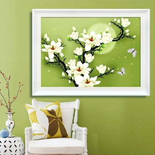 GLymg 5D DIY Arts Crafts Diamond Painting Cross Stitch Diamond Embroidery Rubik Cube Drill Round Peony Flowers Magnolia Flower