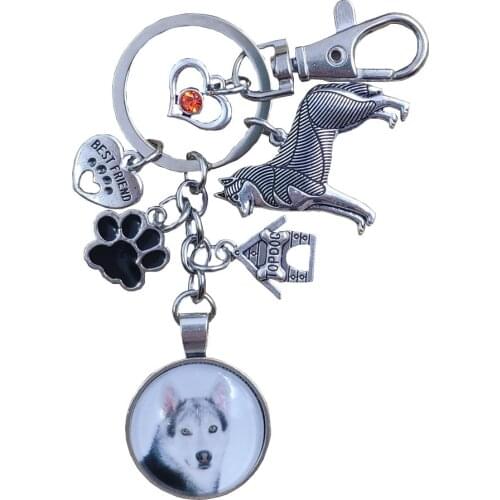 Husky Bull Terrier Dogo Argentina English Setter Keychain Time Gem Dog Animal Pet Key Ring Men Women Party Jewelry Gift
