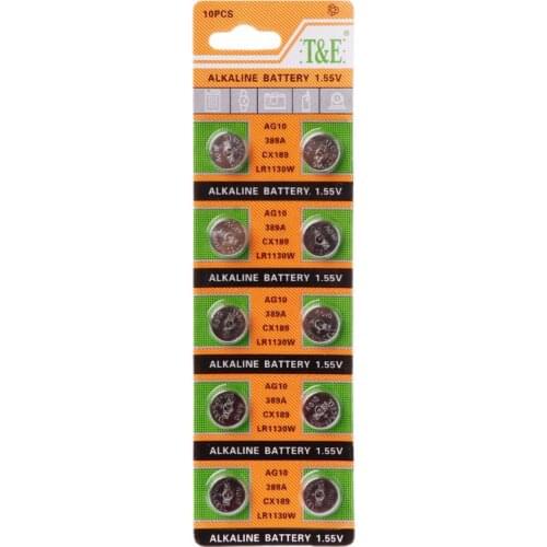 LX0B 10PCS Button Coin Cell Battery AG10 1.5V Watch Batteries SR54 389 189 LR1130 SR1130 Toys Control Remote
