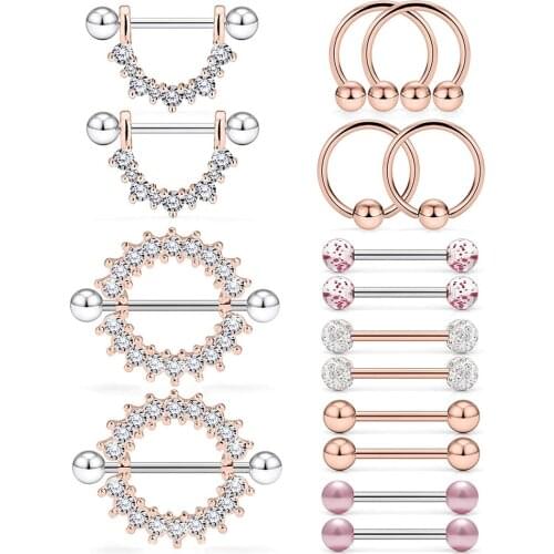 14G 9/16Inch Crystal Ball Nipple Tongue Tongue Shield Rings Stainless Steel Straight Barbell Body Piercing Jewelry Retainer