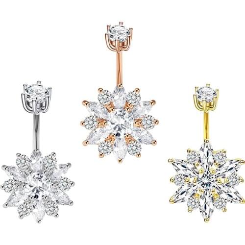 Flower Belly Piercing Crystal Surgical Steel Sexy Dangling Navel Belly Button Rings Woman Body Jewelry Barbell