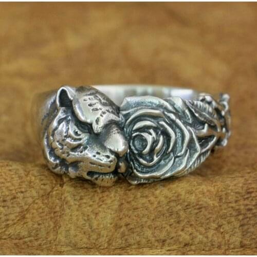 925 Sterling Silver Tiger Rose Ring Fashion Biker Punk Ring TA211 US Size 7~15