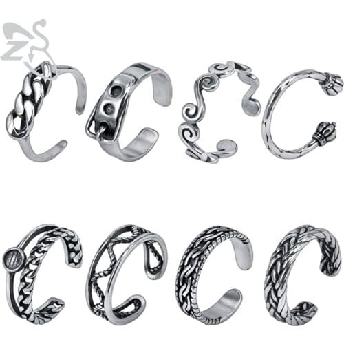 ZS Hip Hop Open Rings Mens Stainless Steel Jewelry Punk Finger Ring Male Biker Bands Gothic Jewelry Accessories for Men Women