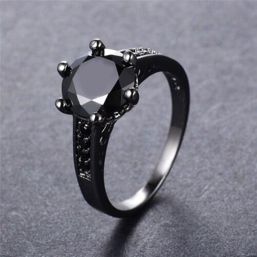 Vintage Female Small Black Stone Ring Big Round Wedding Rings For Women Promise Love Solitaire Engagement Ring