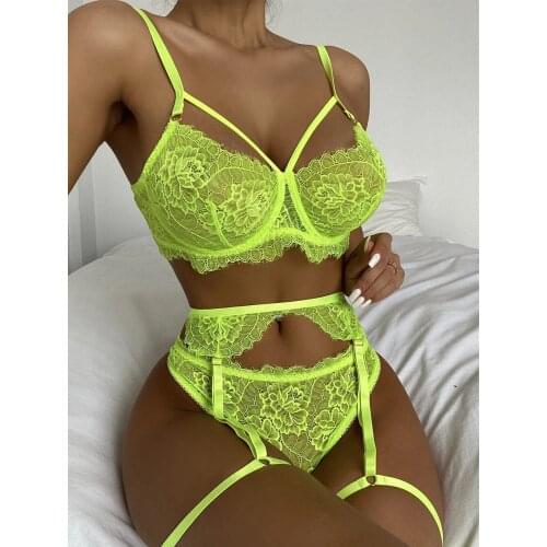 Embroidery Erotic Lingerie Underwear Set Floral Lace Bra Brief Sets Sexy Lingerie Porno Bandage Sensual Lingerie Woman Garter