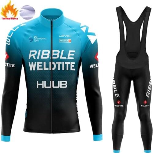 2020 Winter HUUB Cycling Jersey Set Ribble Weldtite Cycling Clothing Long Sleeve Fleece Road Bike Shirt Suit MTB Maillot Culotte