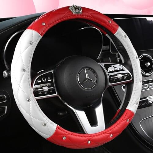 Leather Universal Car Steering-wheel Cover 38CM Diamond Blingbling Auto Steering Car Wheel Cover Woman Car-styling Accessories