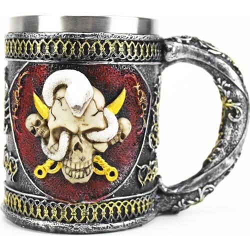 Resin Skull Snake Retro Mug Gothic Design Stainless Steel Coffee Cup The Dead Skeleton Tankard for Halloween