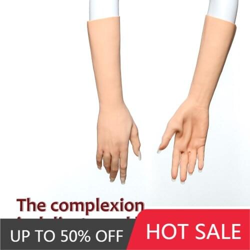 KUMIHO Short Silicone Gloves 40cm Length Female Gloves Highly Simulated Skin Artificial Arm Lifelike Women Fake Hands for Man