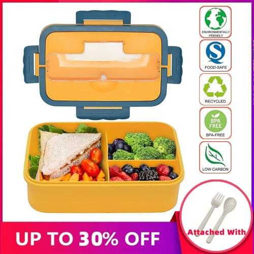 Bento Lunch Box Set with Soup Cup Food Container Wheat Straw Material Leak-Proof Square Box with Compartment for Kids Student