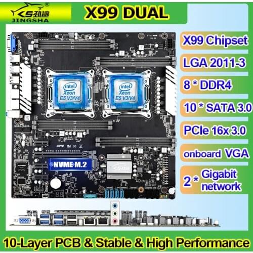 X99 Dual CPU Motherboard LGA 2011 v3 Support intel Xeon E5 V3 V4 series Processor with 8 DDR4 RAM 10 SATA 3.0 for Chia Mining