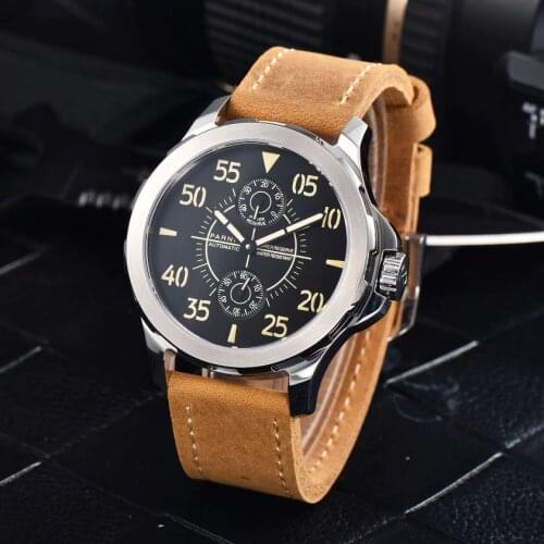 Parnis Mens Sport Water Resistant Power Reserve Business Seperate Second Dial Automatic Self Wind Mechanical Wrist Watches