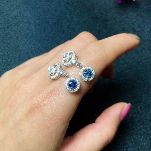 Natural and Real sapphire earrings s925 sterling silver jewelry women Natural blue Earrings