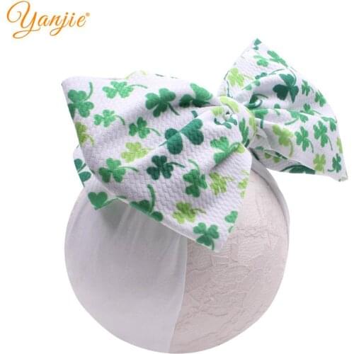 2020 New Large 7" Hair Bows Nylon Headbands Waffle Print Fabric Soft Elastic DIY Kids Hair Accessories For Girls Floral Headwear