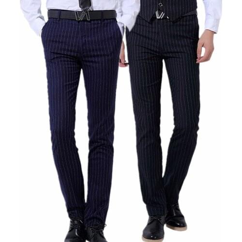 Spring and Autumn New Mens Suit Pants Blue Black Striped Trousers Fashion Slim Male Clothing Size 28-36