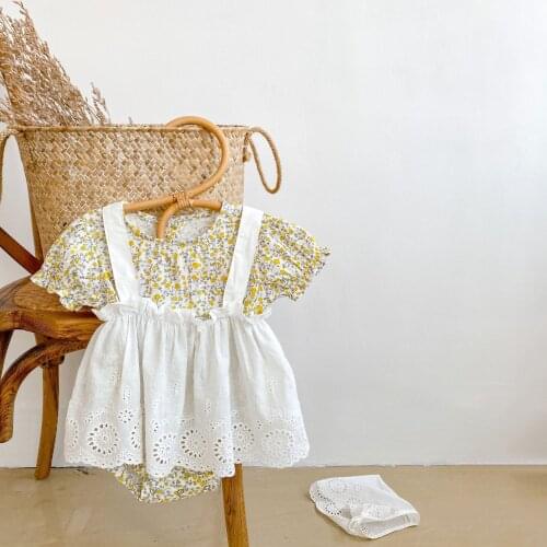 Summer New Baby Girls Floral Romper +White Shirt +Hat