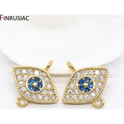 Wholesale Blue Zircon Greek Eye Charm Connectors Accessories DIY Earrings Making Pendant Fittings