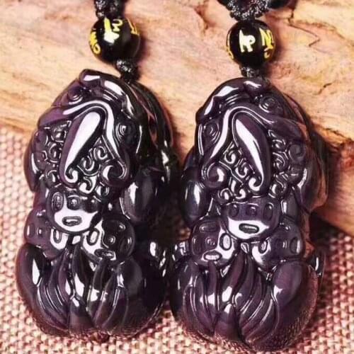 Handmade Genuine Obsidian Pixiu Necklace Good Luck Piyao Beaded Necklace Natural Obsidian Wealth Pixiu Necklace Fengshui Pixiu