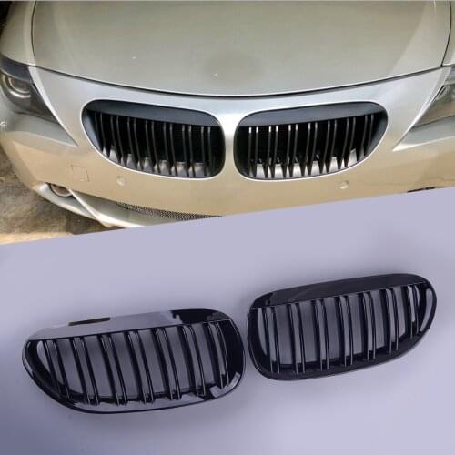 2Pcs/Set Gloss Black Car Dual Slats Front Kidney Grille Fit For BMW 6 Series E63 E64 M6 2-Door Models 2004 2005 2006 2007-2010