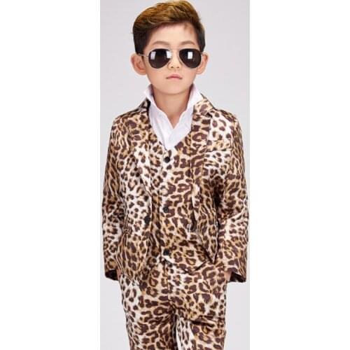 Singer stage Leopard clothing for men son suit set with pants 2020 mens pringting suits child costume formal dress vest fashion