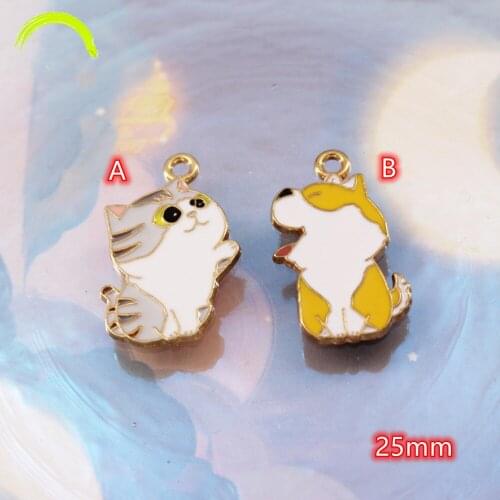 Cute Kitten Puppy Charm Pendant 10pcs Kawaii Cartoon Animal Cat Dog Charms for Jewelry making gold Metal Pendants for Earrings