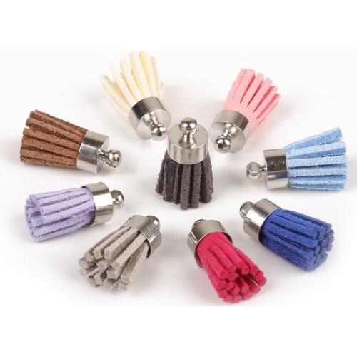 10pcs/lot Pick Color Suede Tassel Charm Pendant for DIY Earring Necklace Keychain Accessories DIY JewelryFindings Making 18mm