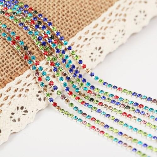 Sell At Loss SS8/SS16 2.5mm/4mm Mix Color Sliver Base Glass Rhinestone Cup Chain Glitter Crystal Rhinestone Trim DIY Decoration