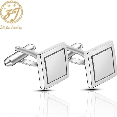 Zhijia simple business style square cufflink for men silver color geometric cufflinks accessories male best gifts