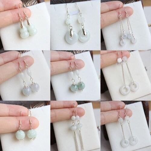 925 Silver Natural Emerald Jade Circular Pumpkin Gourd Beads Earrings Original DIY By Hand Accessories Green Bead Women Jewelry