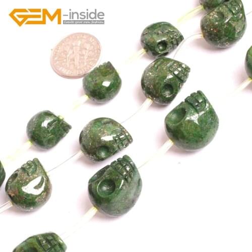 Gray Green (dyed ) Pyrite Gem stone Skull Halloween Jewelry Making Beads 15" Strand DIY Gem-inside