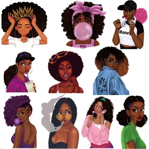 Beauty African Girl Patch Thermal Sticker On Clothes Heat Transfer DIY T-shirt Patches For Clothing Fashion Girl Iron On Patch