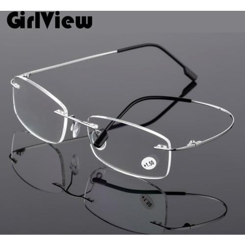GirlView Ultra-light Foldable Titanium Alloy Reading Glasses Fashionable Rimless Glasses For Middle-aged And Elderly