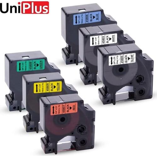 UniPlus 19mm 45800 45803 45806 45807 45808 45809 Tapes Compatible for Dymo D1 Label Maker Black on Clear White Yellow Ribbons