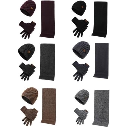 High-end Autumn And Winter Warm Suit Multi Color Gloves Touch Screen Men Knitted Woolen Thick Hat Scarf Gloves LX9E