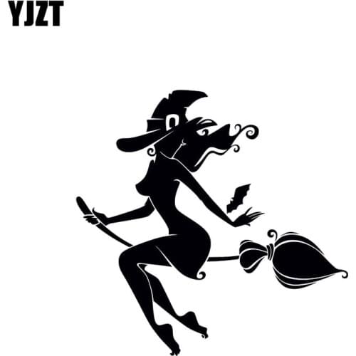 YJZT 14*13.5CM Flying Sexy Witch Girl Fashion Cool Style Black/Silver Vinyl Decal Car Sticker Silhoutte Design C20-1008