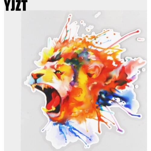 YJZT 17×18.9CM Color Roaring Lion Cartoon Bumper Door Decoration Fashion Animal Car Sticker 21A-0084